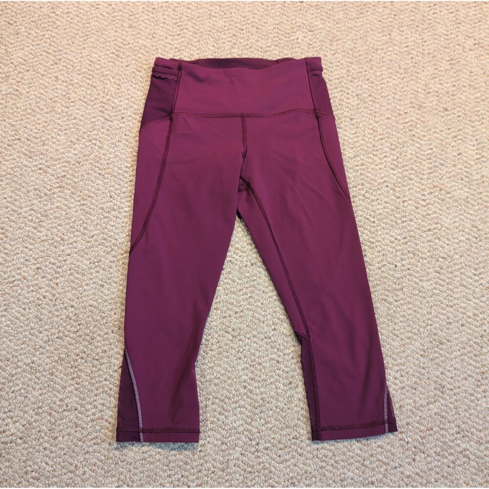 Lululemon Cropped Mesh Panel Leggings Womens 4 Burgundy Athletic Running